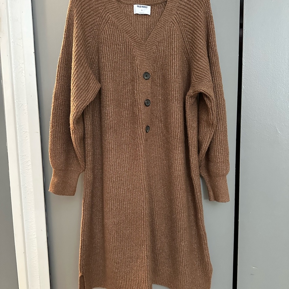 Brown Knit Cardigan sweater Dress with Buttons